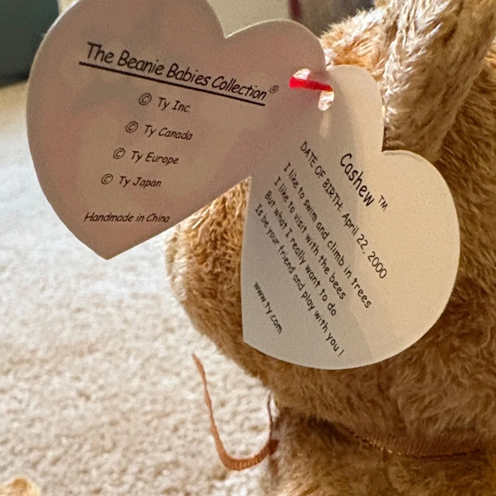 TY Beanie Baby CASHEW Classic Tan Teddy Bear with tag